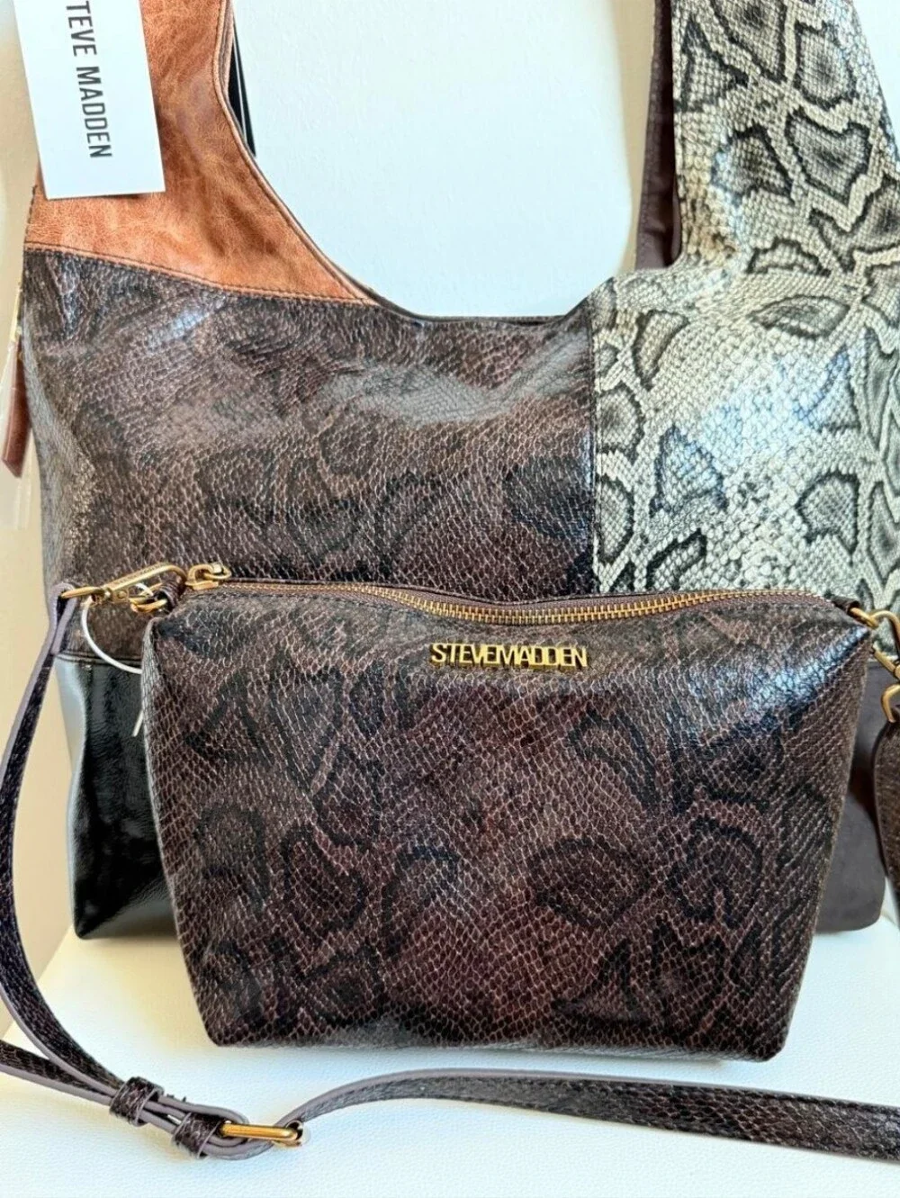 Steve Madden Patchwork Hobo Bag in Brown Snake Print
